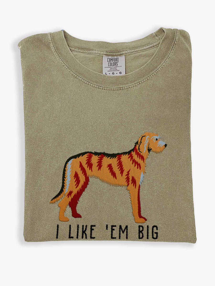 I Like 'Em Big T-Shirt(Embroidered) of an Irish Wolfhound(Brindle) product image (1)