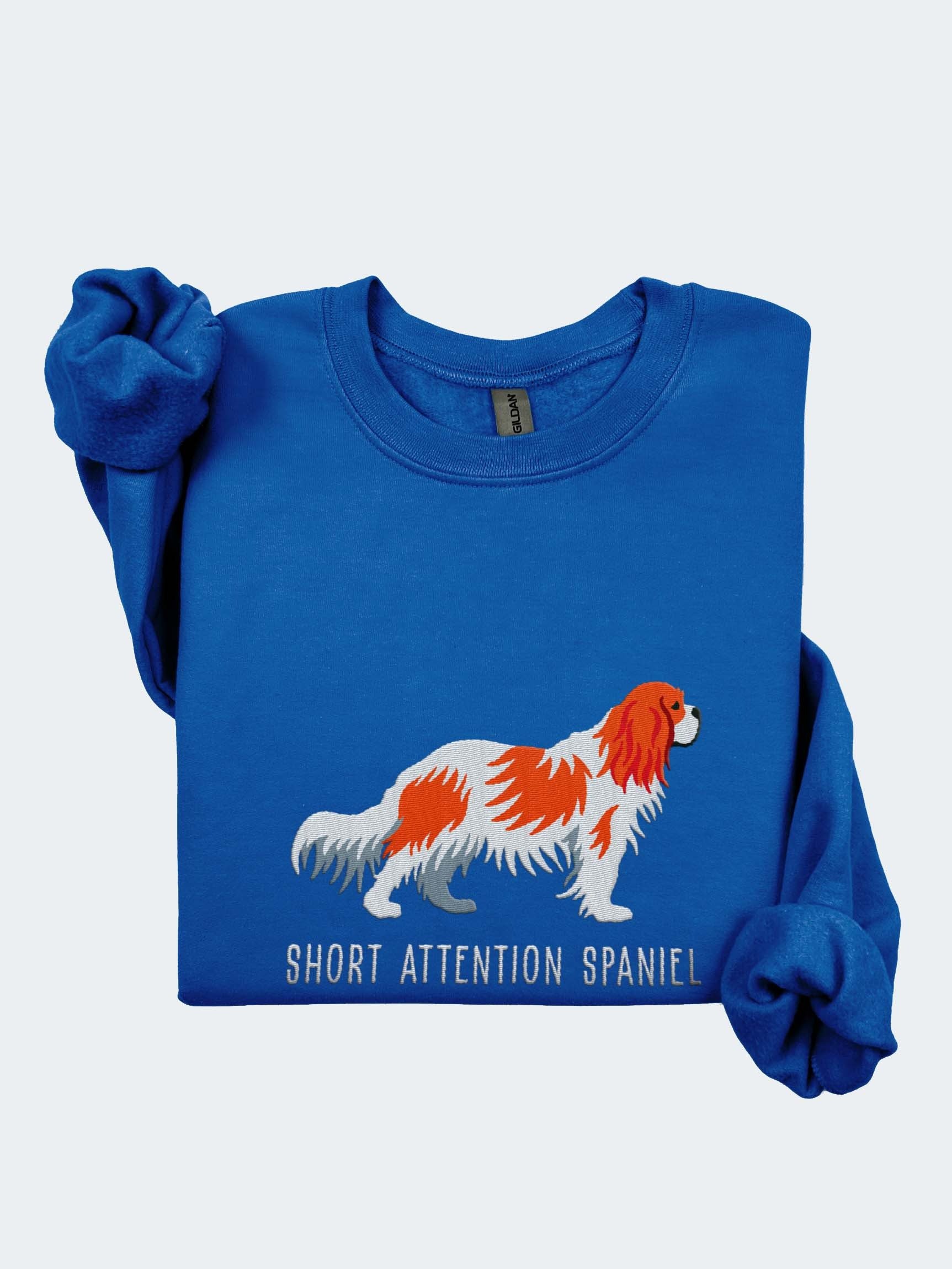 Short Attention Spaniel Sweatshirt (Embroidered) of a Cavalier King Charles Spaniel(Blenheim) product image (1)