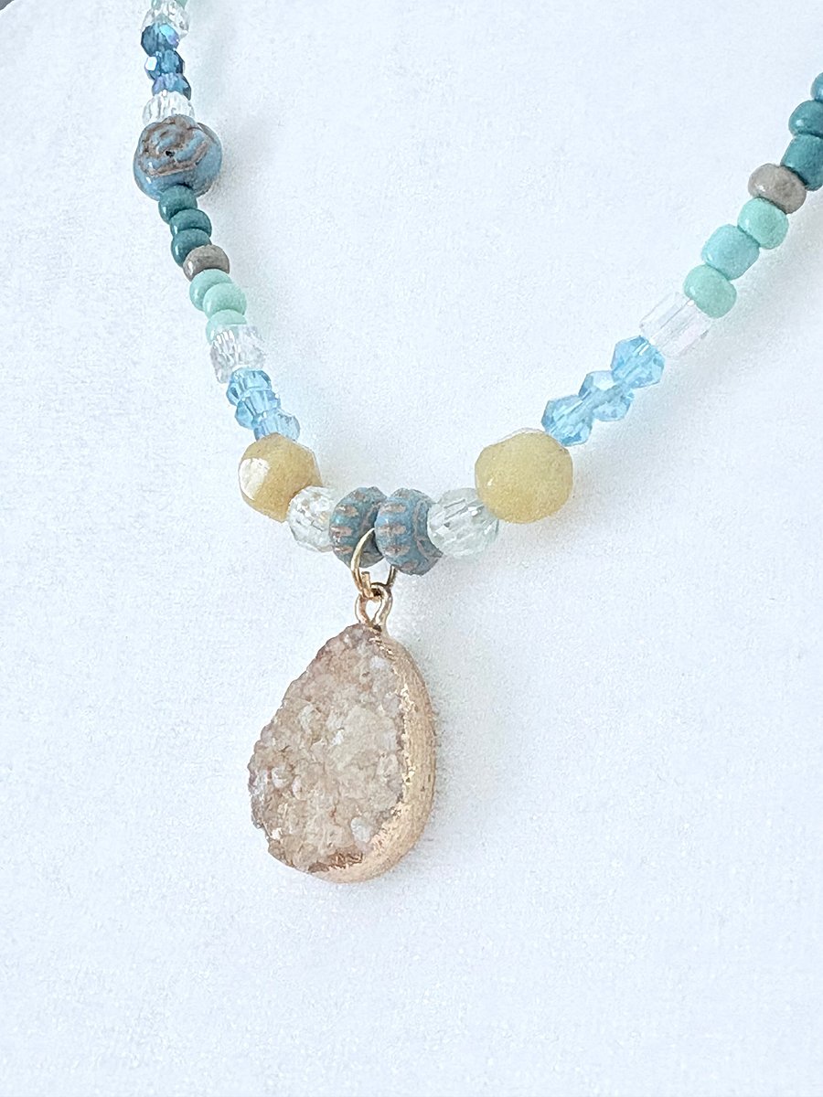 Shoreline Sands Druzy Pendant Necklace | Handmade Glass Beaded Jewelry | Monique Faella Designs™ | MFD-00187 product image (3)