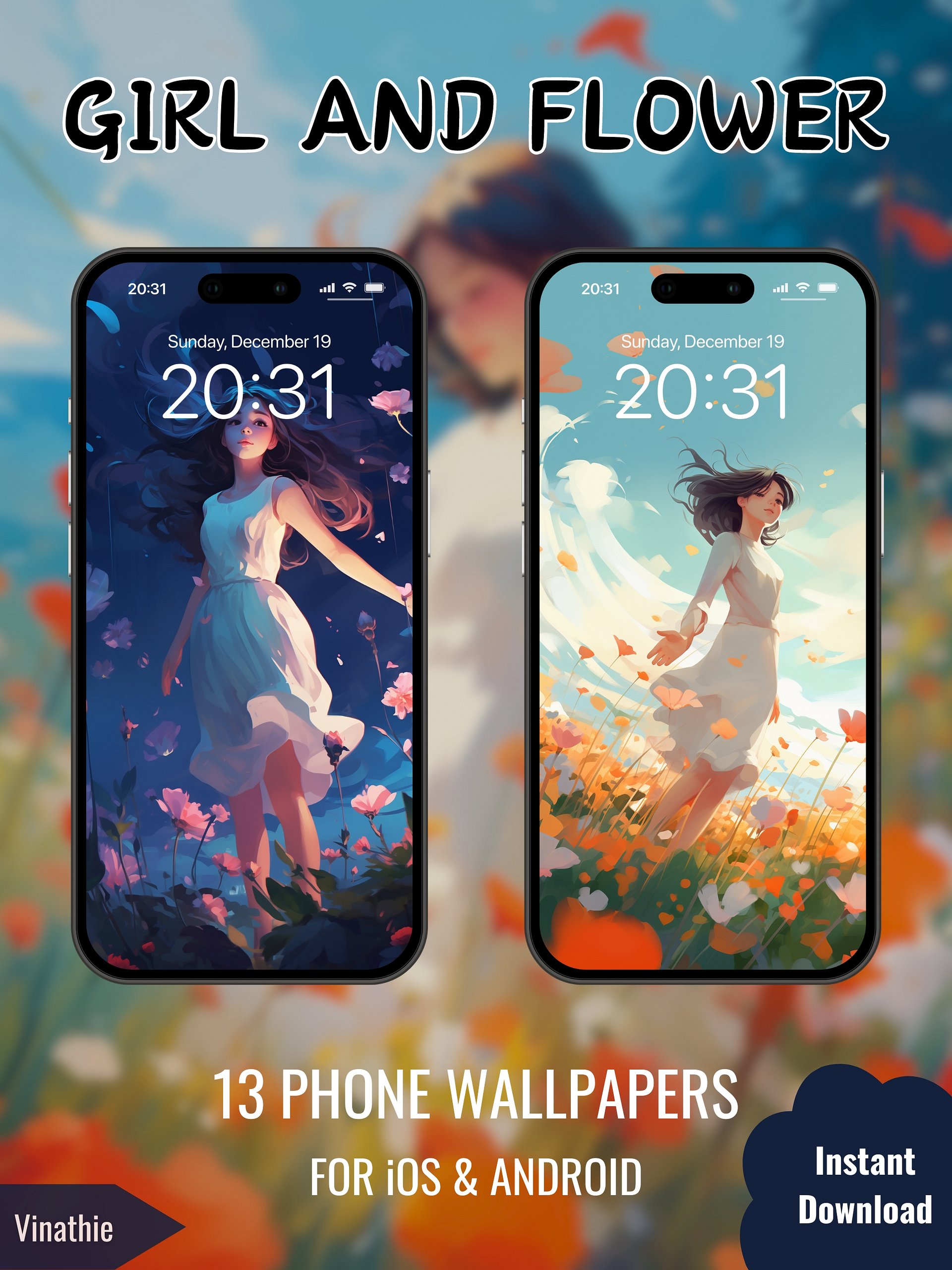 Girl And Flower | Anime Girl | Phone Wallpaper product image (5)