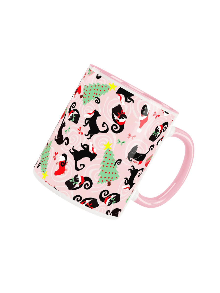 Black Christmas Kitties Being Cats Ceramic Mug – Pink product image (4)