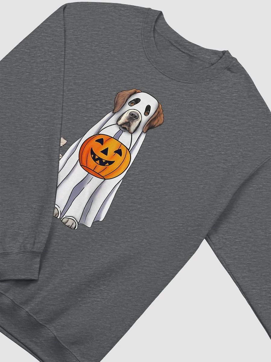 Saint Bernard Halloween Sweatshirt | Funny Fall & Halloween Saint Bernard Wearing a Ghost Costume with Pumpkin Basket product image (8)