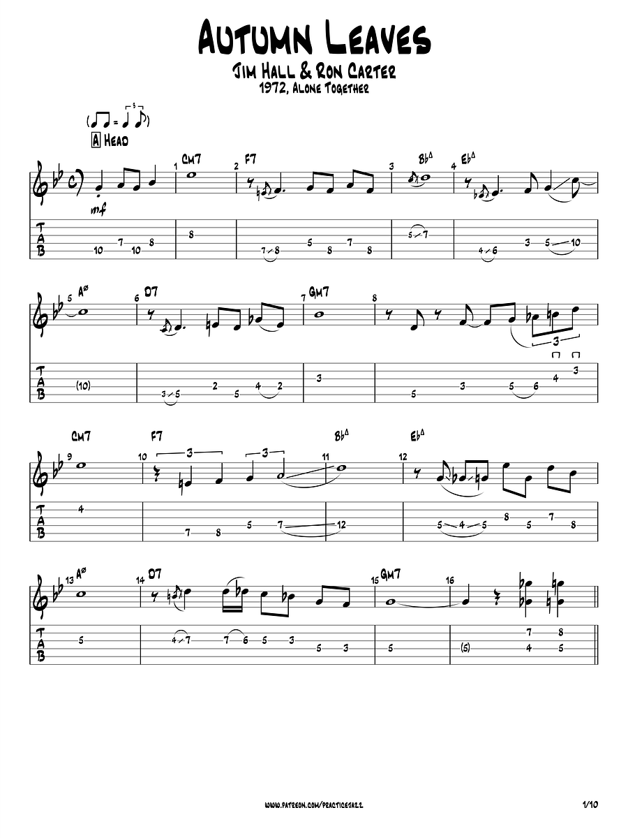 (Transcription PDF) Autumn Leaves - Jim Hall 1972, Alone Together product image (2)