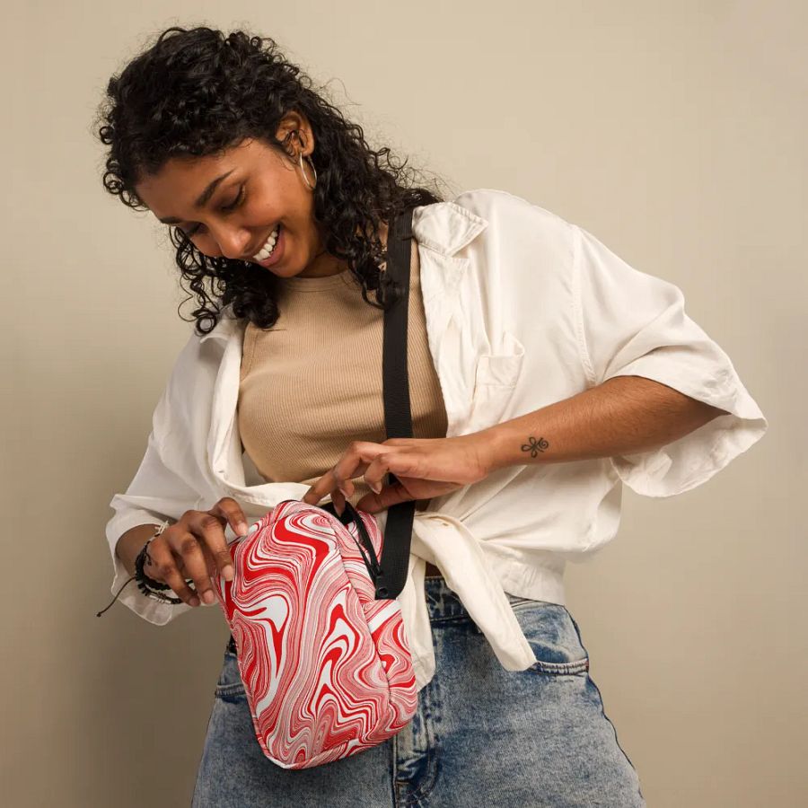 Utility Crossbody Bag - Red and White Liquid Swirls product image (9)