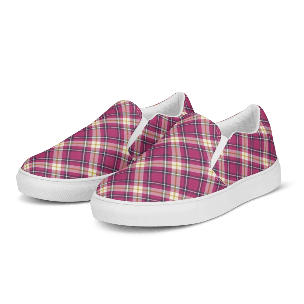 Hot Pink and Navy Blue Plaid Women's Slip-On Shoes product image (3)