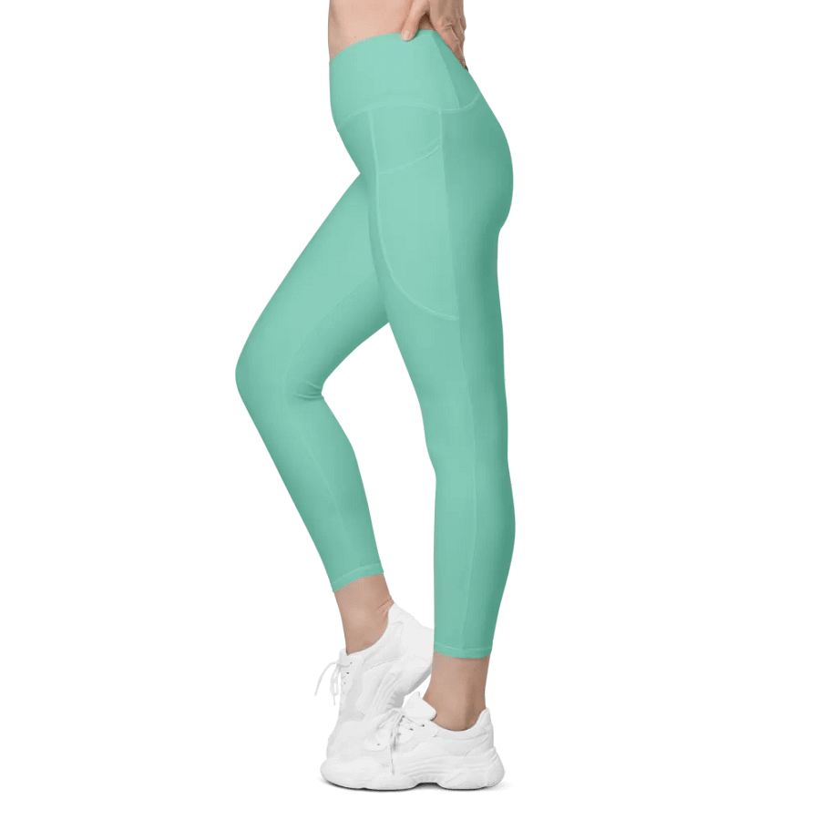 Plain Light Pastel Green Light Summer Women's High Waisted Premium Crossover Leggings with Pockets by Treasure Pie product image (11)