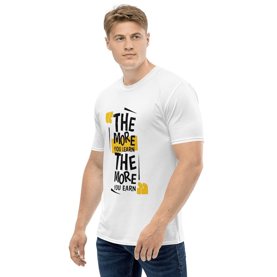 Man Crew Neck T-Shirt All-Over Print Learn-Earn Slogan Black product image (3)