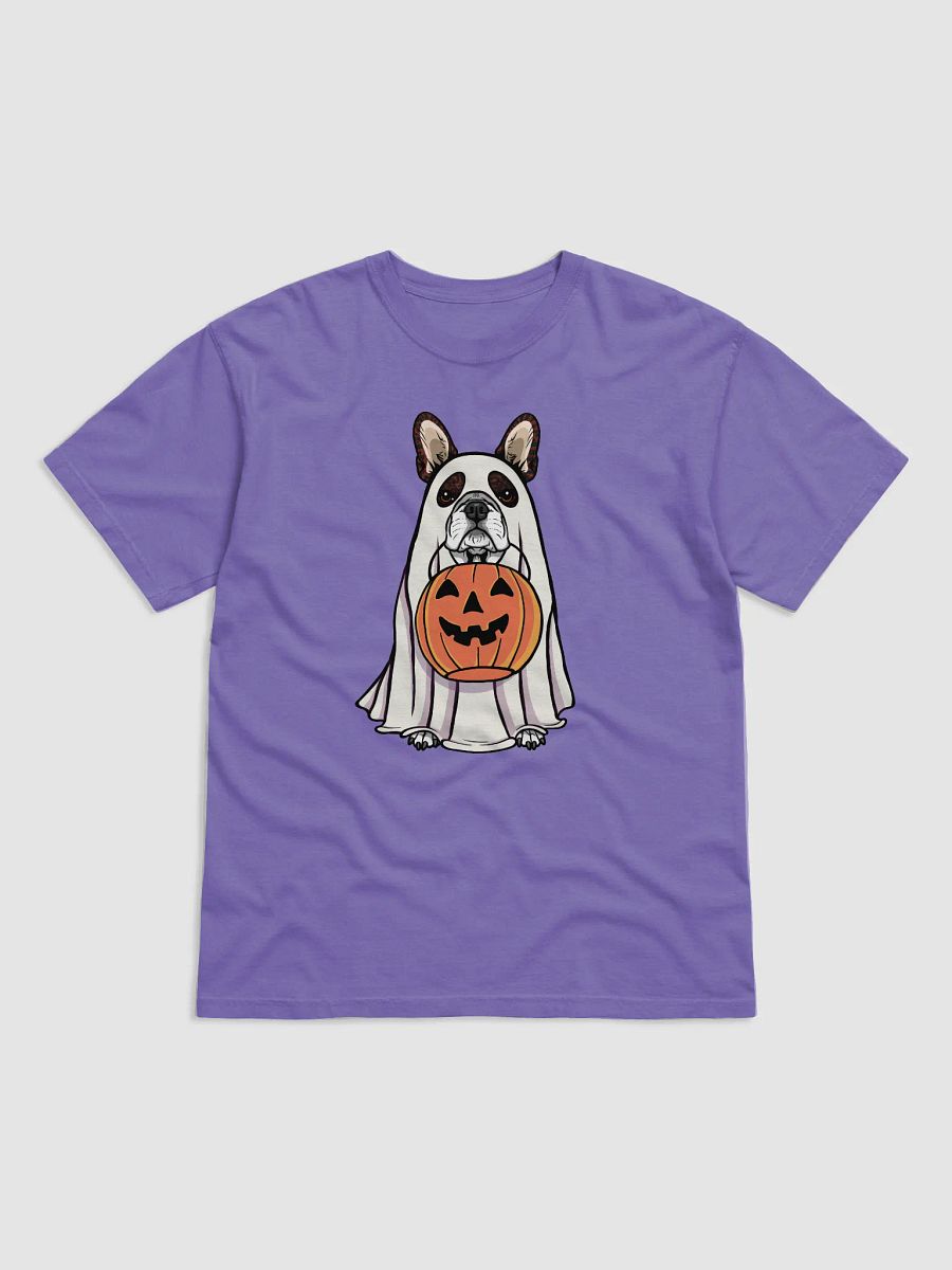 Funny Halloween Boston Terrier(Brindle) T-Shirt | Funny Boston Terrier Wearing a Ghost Costume and Holding a Pumpkin Basket product image (28)