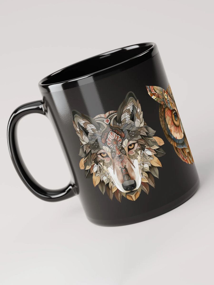 Folk Art Style Wolf, Owl, and Squirrel Wildlife Glossy Mug product image (3)
