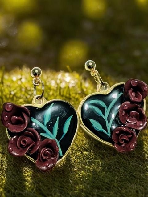 Dark Rose Heart earrings product image (1)