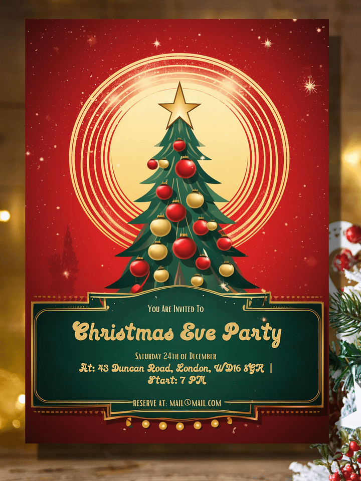 Editable Christmas Eve Party Invitation -Retro Style Colours- Edit in Canva- Christmas Party Printable- Holiday Party Invitation Template product image (1)