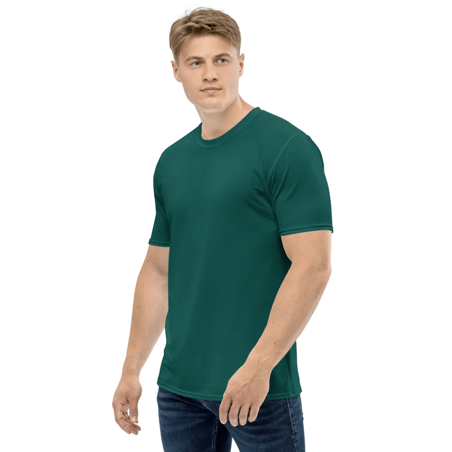 Plain Dark Green True Summer Men's Crewneck Polyester Heavyweight Premium T-Shirt by Treasure Pie product image (5)