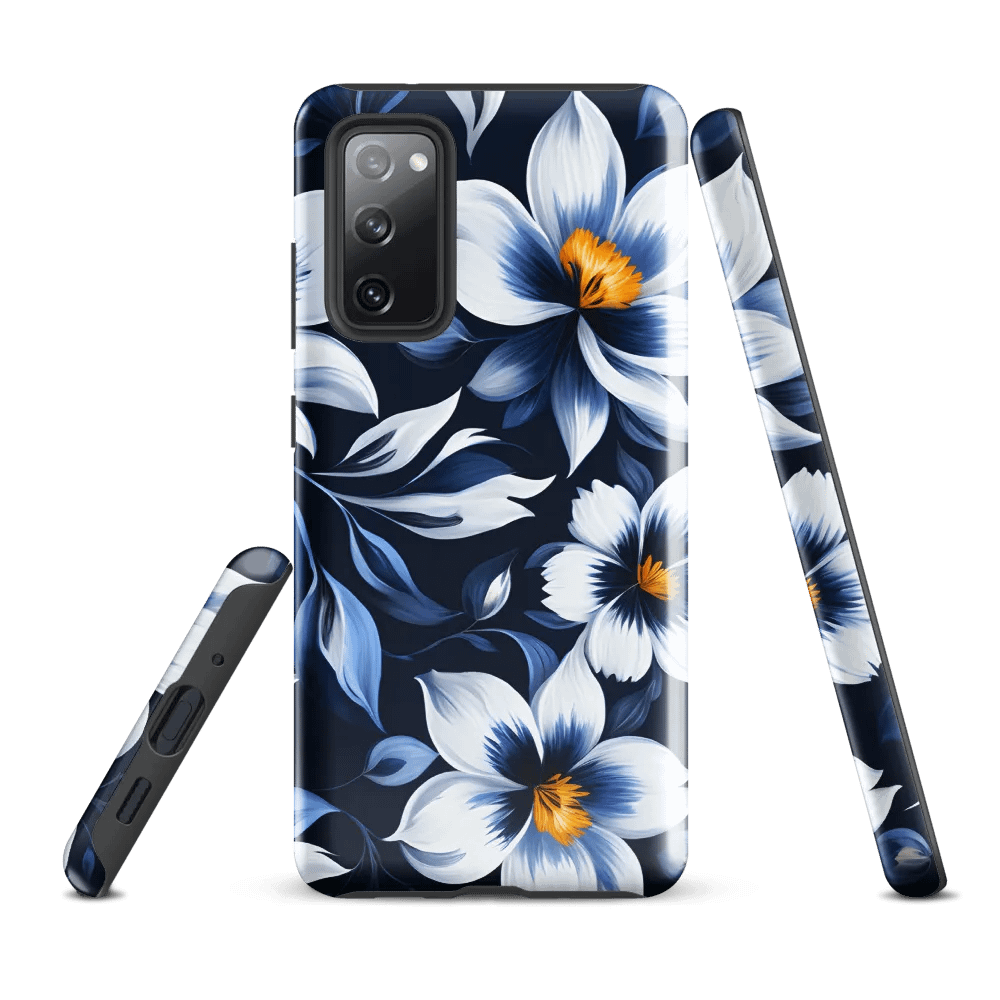 Tough Phone Case for Samsung® - Blue and White Flowers on a Dark Blue Background product image (1)
