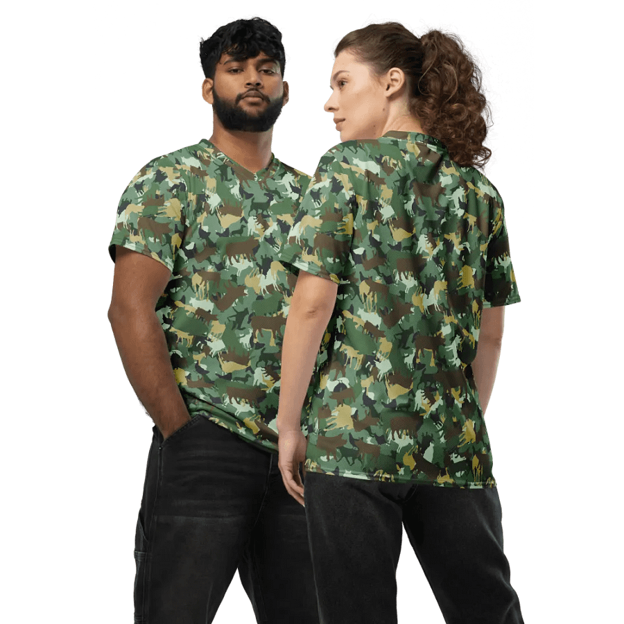 FARMOUFLAGE WOODLANDS CAMO RECYCLED UNISEX SPORTS JERSEY product image (1)