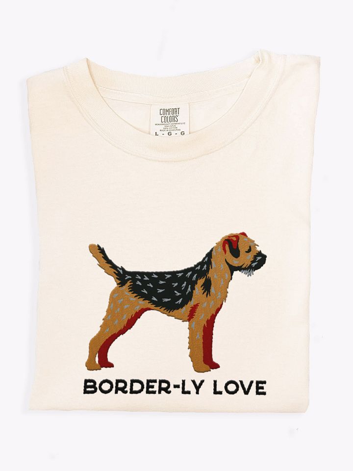 Border-ly Love T-Shirt(Embroidered) of a Border Terrier(Black & Tan) product image (1)