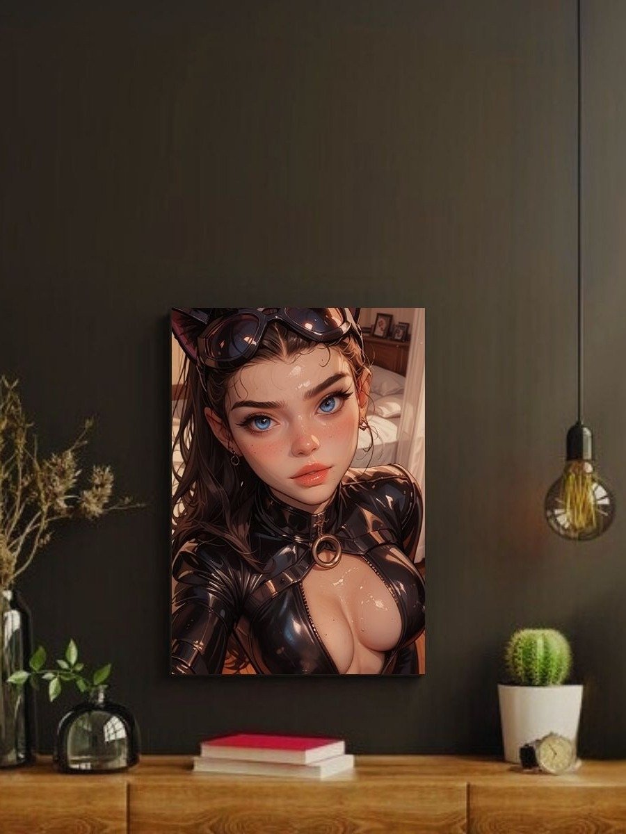 Catwoman Black Latex Catsuit Selfie – Glossy 8x10 Metal Print product image (2)