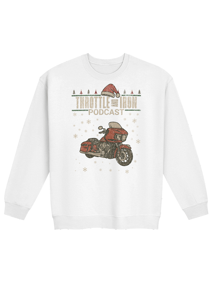 Throttle & Iron Podcast Christmas Indian Sweatshirt – Vintage Motorcycle Holiday Crewneck for Bikers & Riders product image (1)