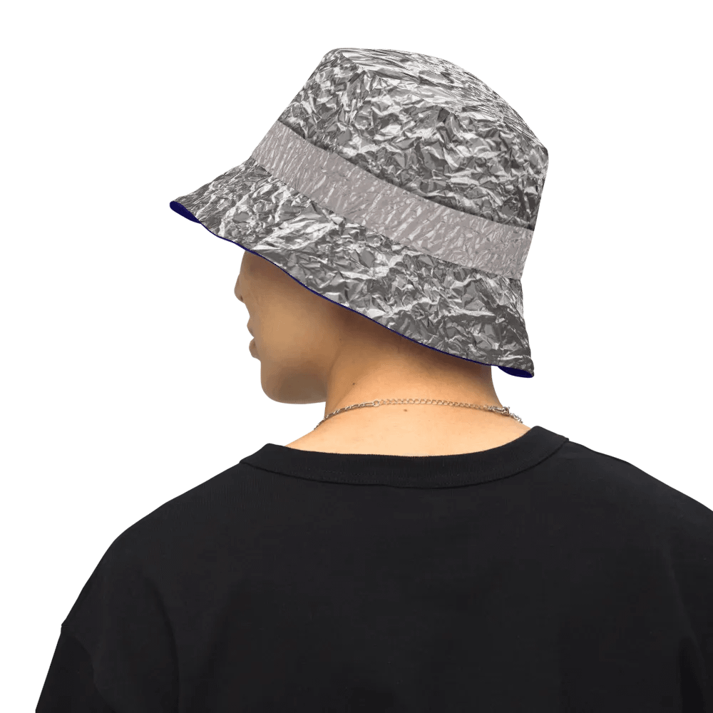Secret Bob Nova Tin Foil Hat- Reversible All Over print gray and foil print bucket hat product image (6)