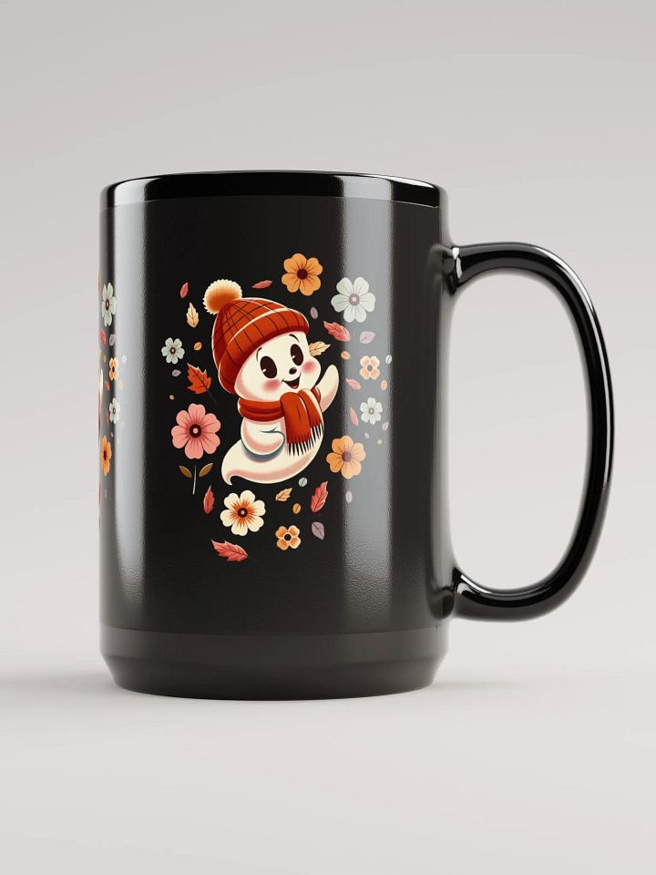 Ghost in a Hat Floral Coffee Cup - 15 oz Black Mug product image (1)