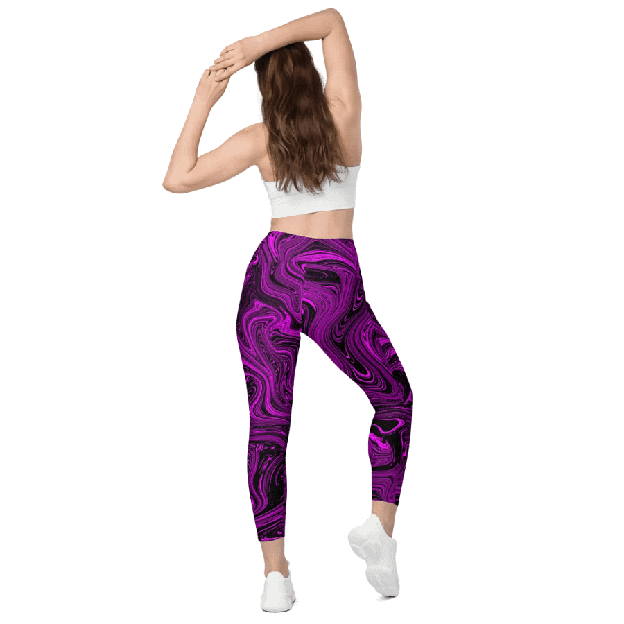 Leggings with Pockets - Purple and Black Fluid Swirls product image (6)