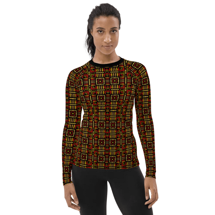 Flat African Pattern Design, Women's All-Over Print Rash Guard | UPF 50+ | 82% Polyester product image (1)