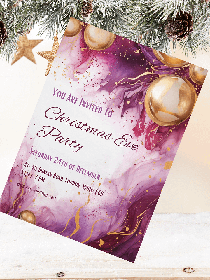 Christmas & New Year Purple and Pink Party Invitation | Editable in Canva | Party Printable Template | Holiday Invitation | Canva Link product image (1)