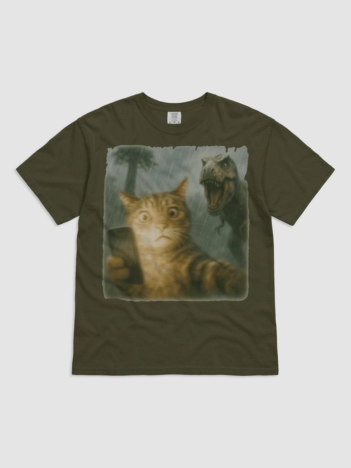 Confused Cat Selfie Dinosaur T-Shirt - Funny Dino & Kitten Tee product image (4)