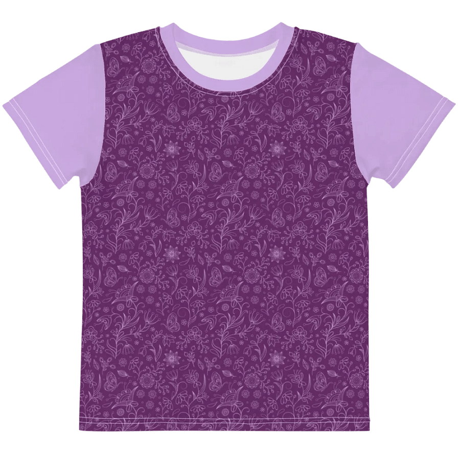 Dark Purple Floral Kid's Crew Neck T-shirt product image (5)