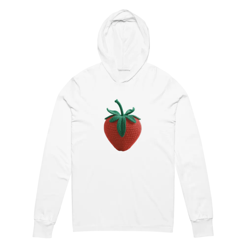 CozyAvocado White Unisex Hooded Long Sleeve Tee Strawberry #01 product image (2)