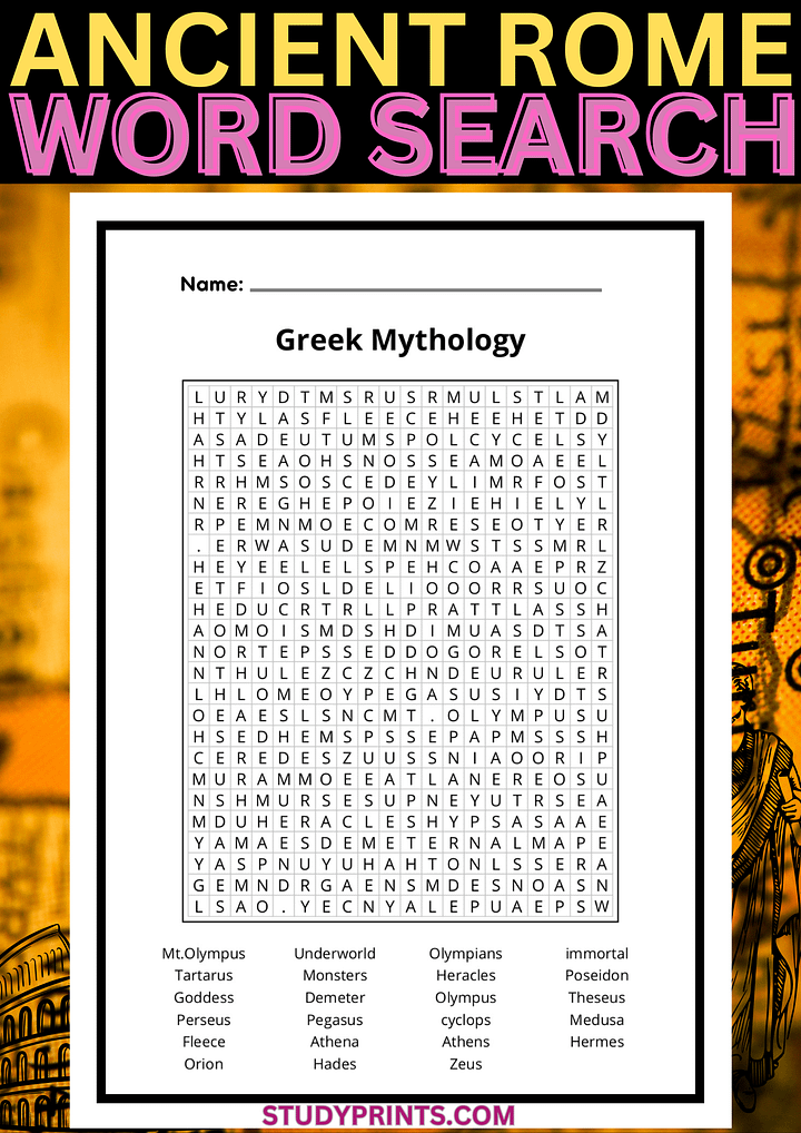 Greek Mythology Word Search Puzzle Printable product image (1)