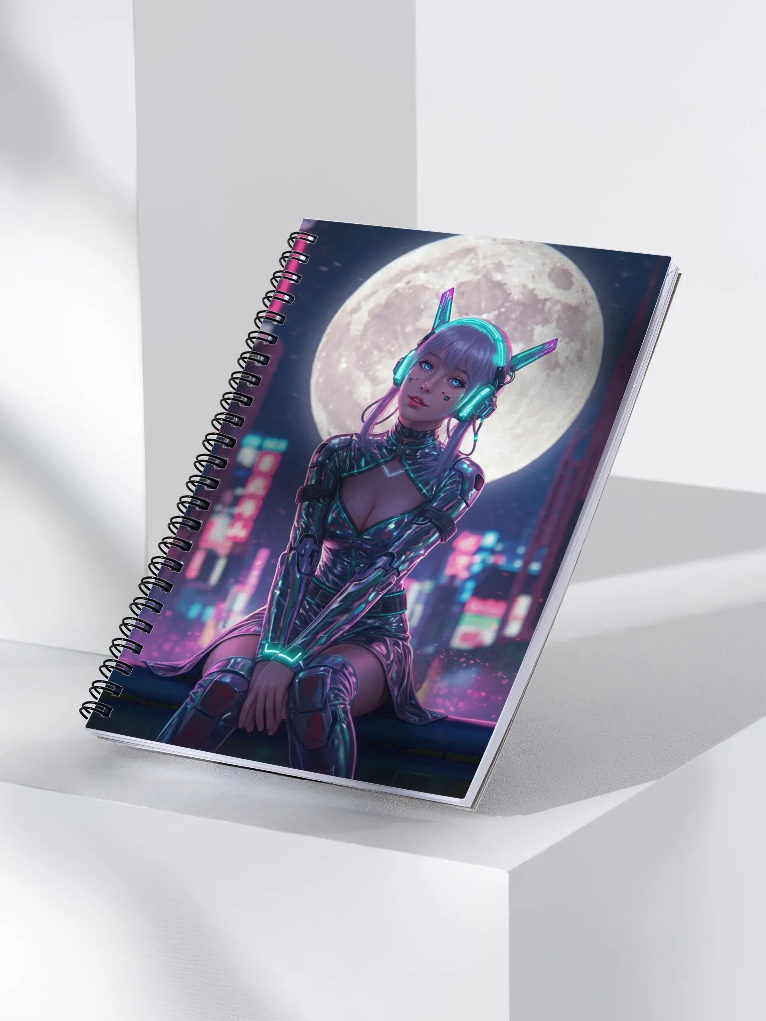 Moonlit Cybernetic Dreams Spiral Notebook product image (3)