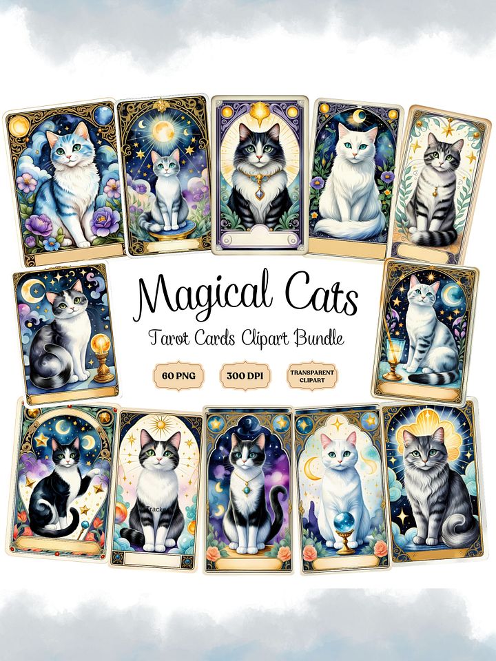 60 Cat Tarot Cards Clipart Bundle product image (1)