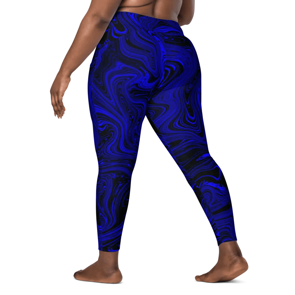 Leggings with Pockets - Dark Blue and Black Fluid Swirls product image (9)