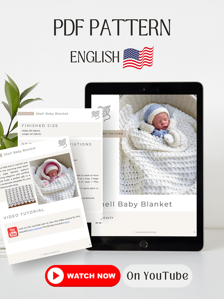 Crochet Pattern: Shell Stitch Baby Blanket (With 3D Bow) product image (2)
