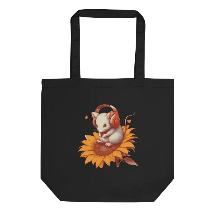 Mouse with headphones sitting on sunflower tote bag product image (1)