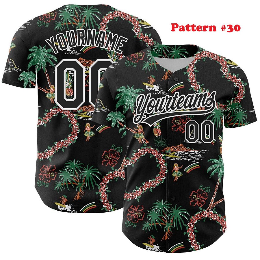 Authentic Baseball Jersey, Custom Baseball Jersey, Personalized Sport Jersey, Hawaiian Multi Colorful, Summer Palm Coconut product image (187)