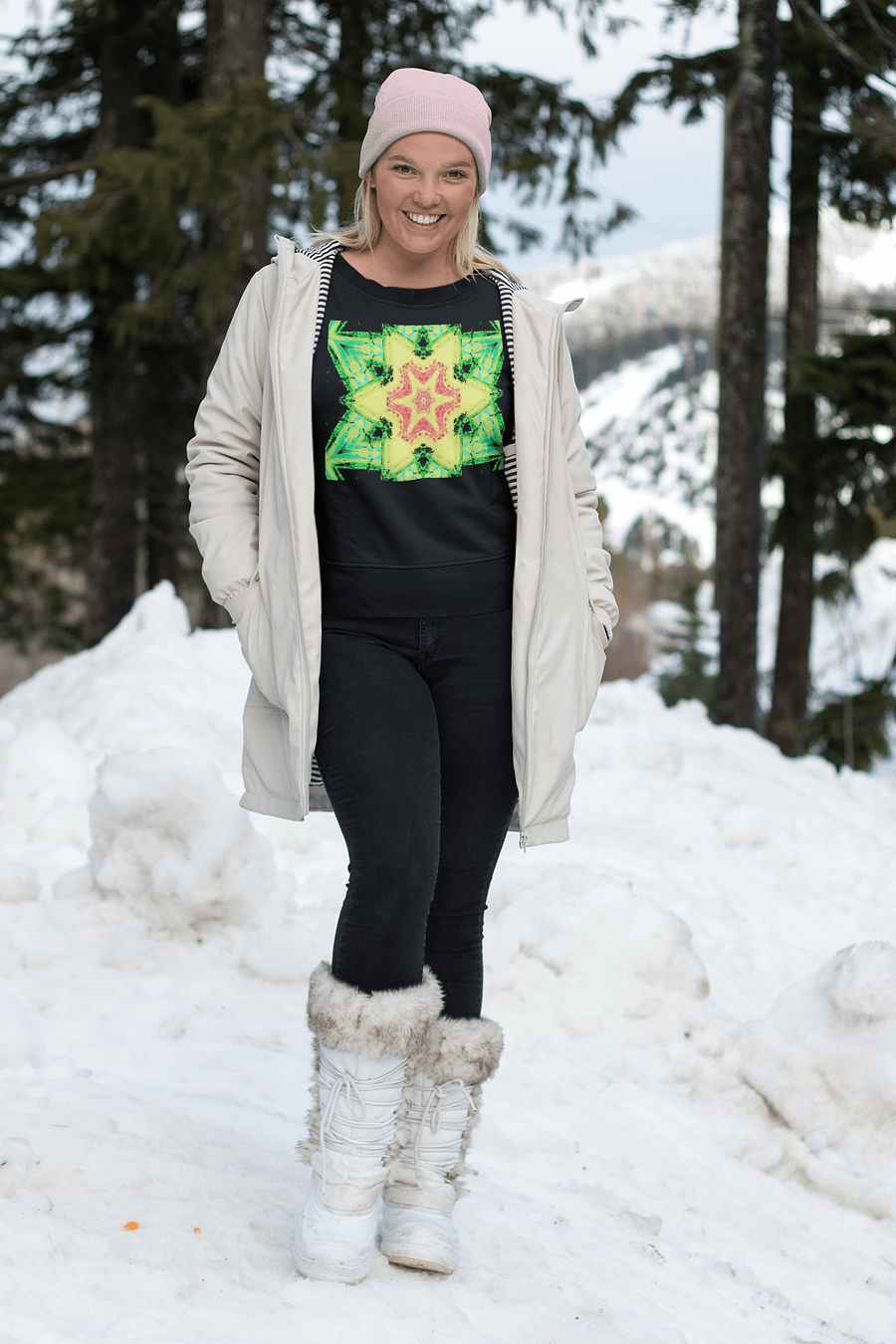 Abstract Green, Orange and Yellow Kaleidoscope Star Unisex Sweatshirt product image (6)