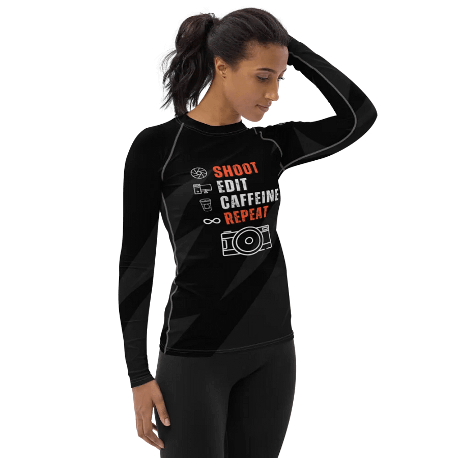 Shoot Edit Caffeine Repeat Ladies Rash Guard Tee product image (4)