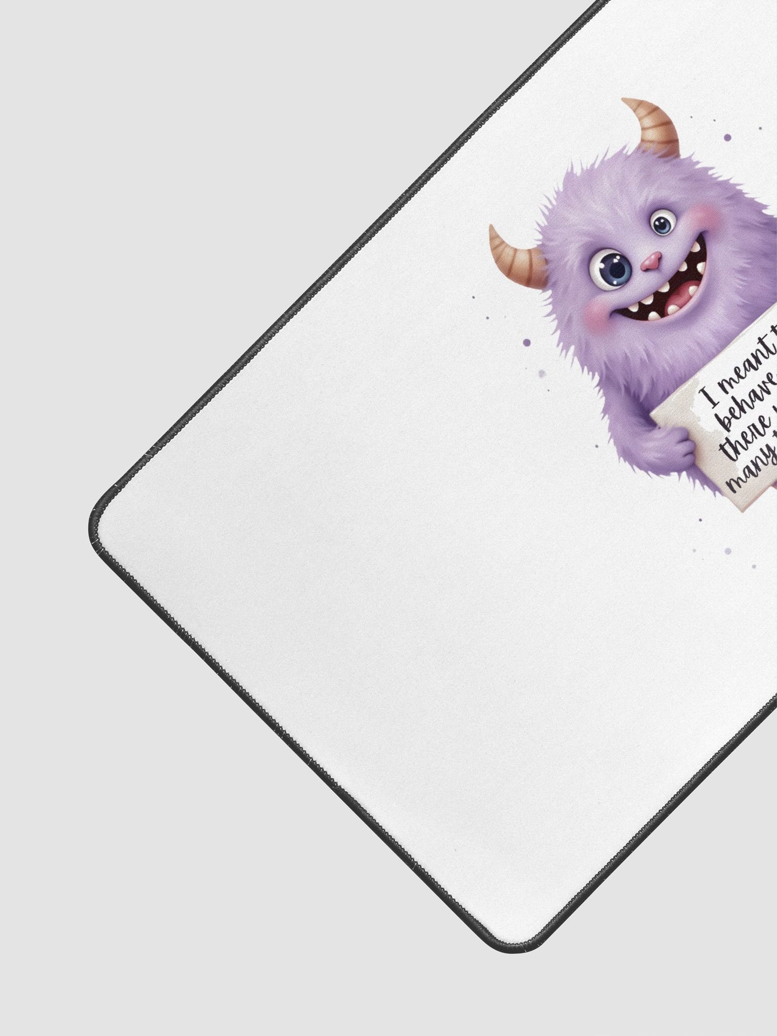 Purple Monster Desk Mat | "Too Many Temptations" Funny Office Décor | Sarcastic Workspace Mousepad product image (3)