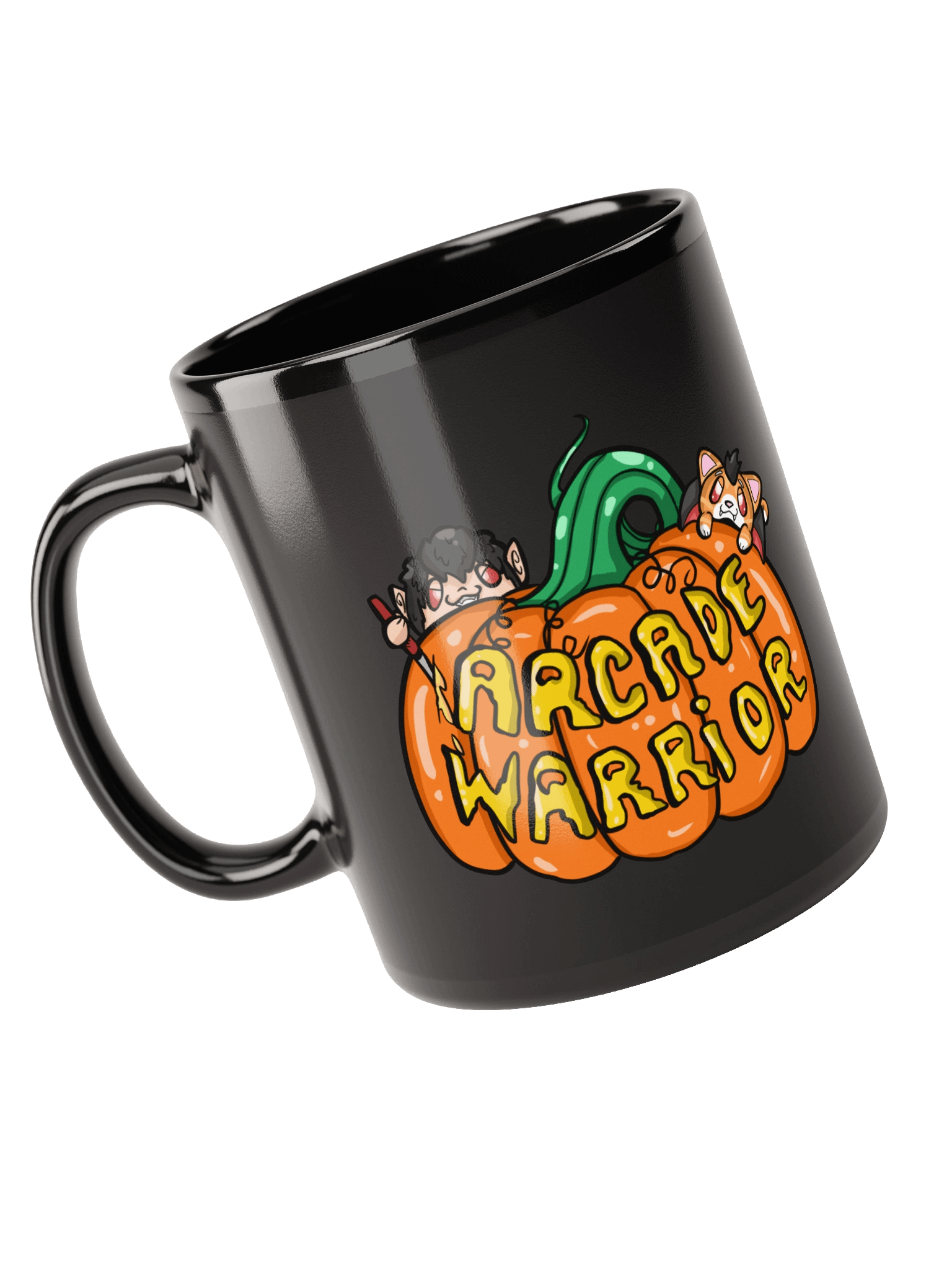 Arcade Warrior Pumpkin Black Mug Halloween 2025 product image (1)