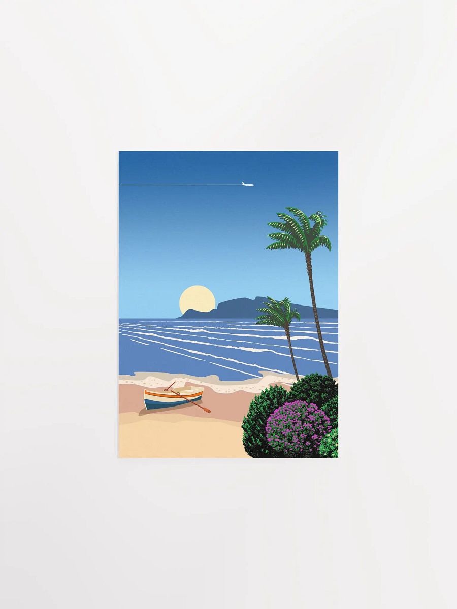 Cyprus. Beach with boat, sunrise — City Pop art, retrowave/vaporwave poster, 80s, aesthetic poster, Hiroshi Nagai inspired art product image (6)