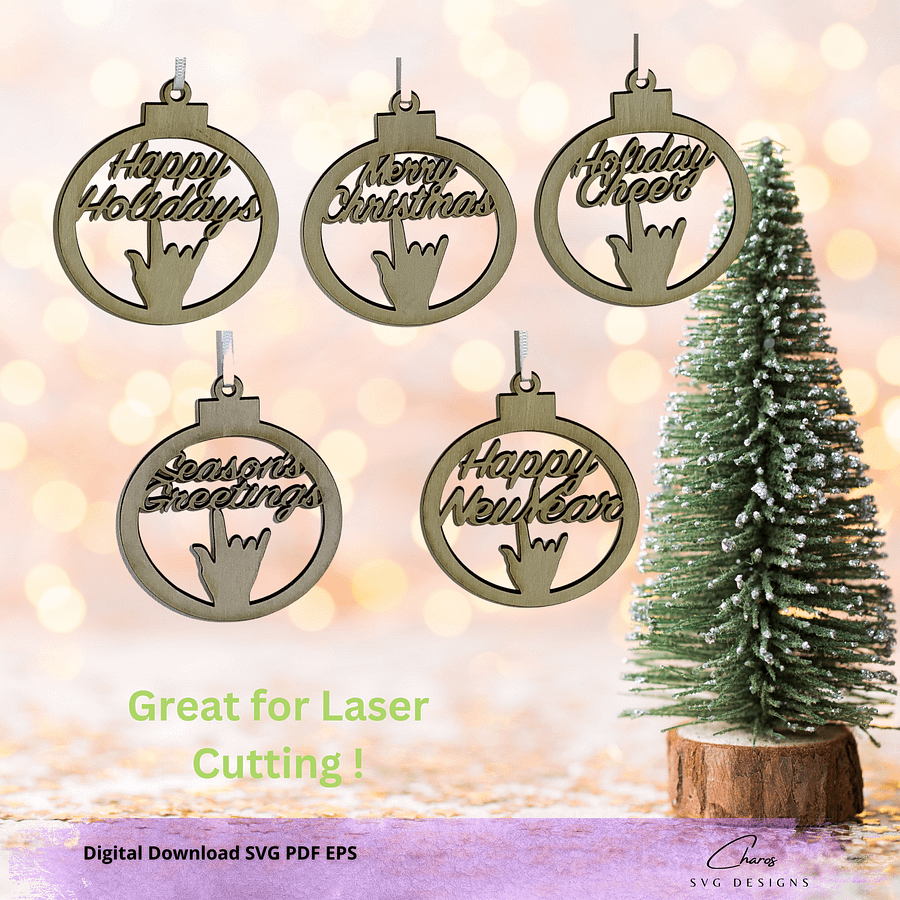 ASL I Love You Holiday Ornaments Bundle SVG | Laser Cut File product image (3)