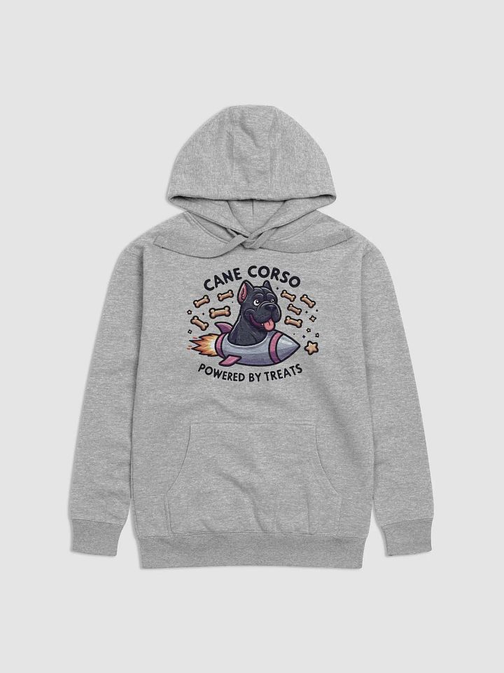 Title: Cane Corso Powered by Treats Hoodie – Fun and Cozy Dog Lover Apparel product image (1)