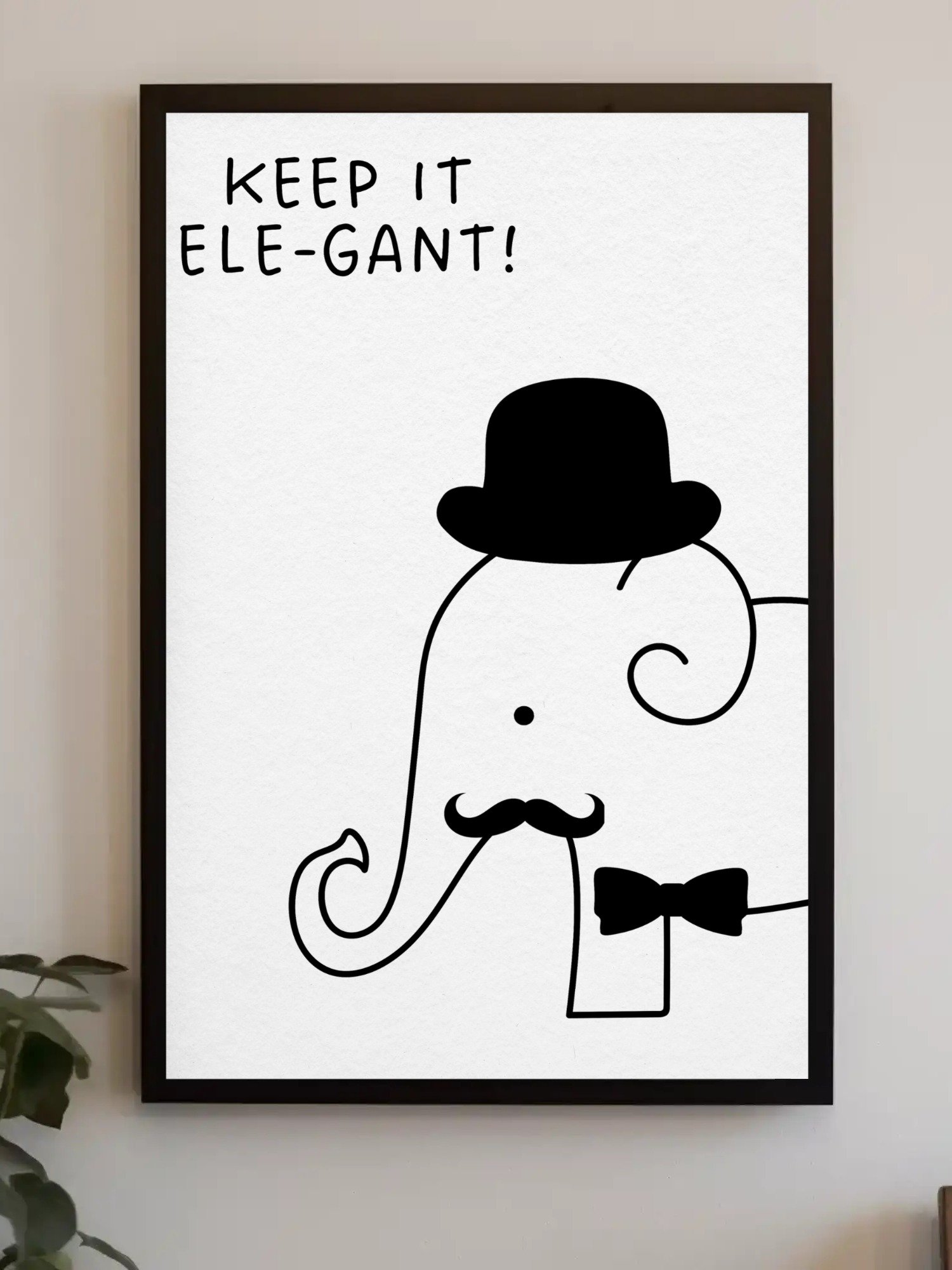 Keep It Ele-Gant Elephant Wall Art - Cute Minimalist Animal Print for Kids Room Decor, Fun Black & White Nursery Poster product image (3)