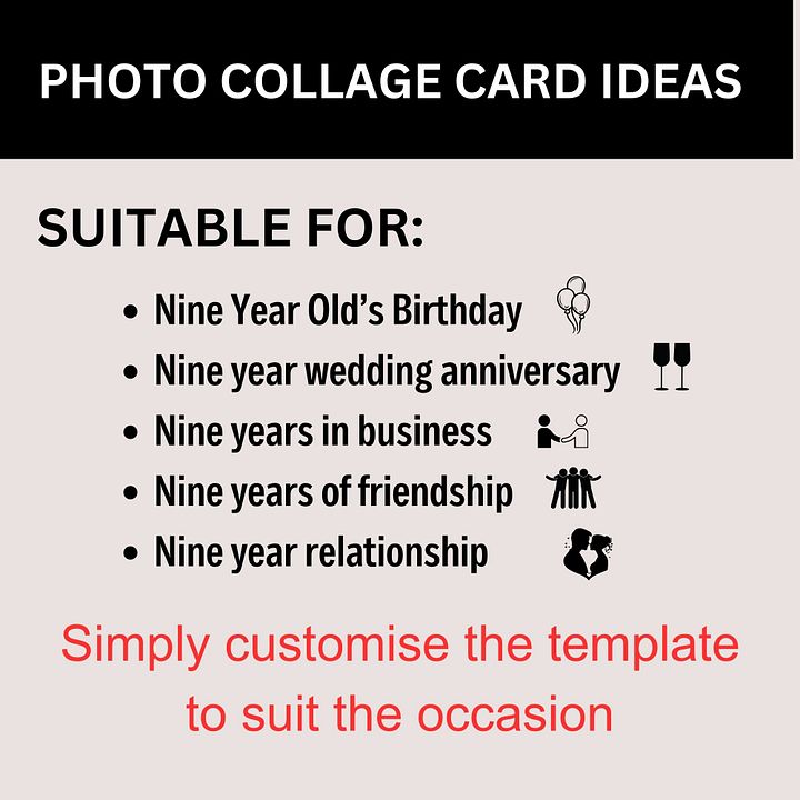 Nine Year Celebration Card Photo Collage Canva Template product image (2)