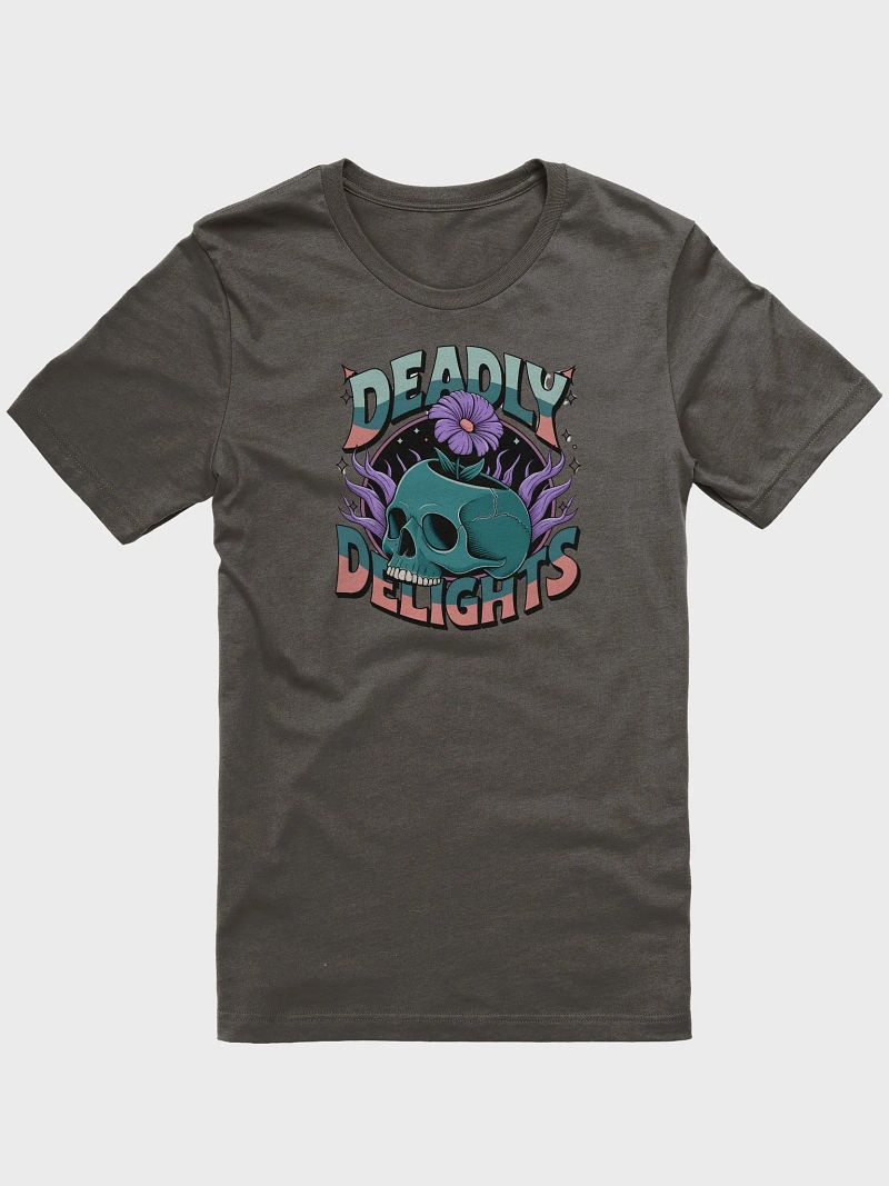“DEADLY DELIGHTS” t-shirt, Skull design t-shirt, Halloween themed shirt, Unique Halloween outfit, Daring fashion statement, Floral skull shirt, Halloween party attire, gift idea