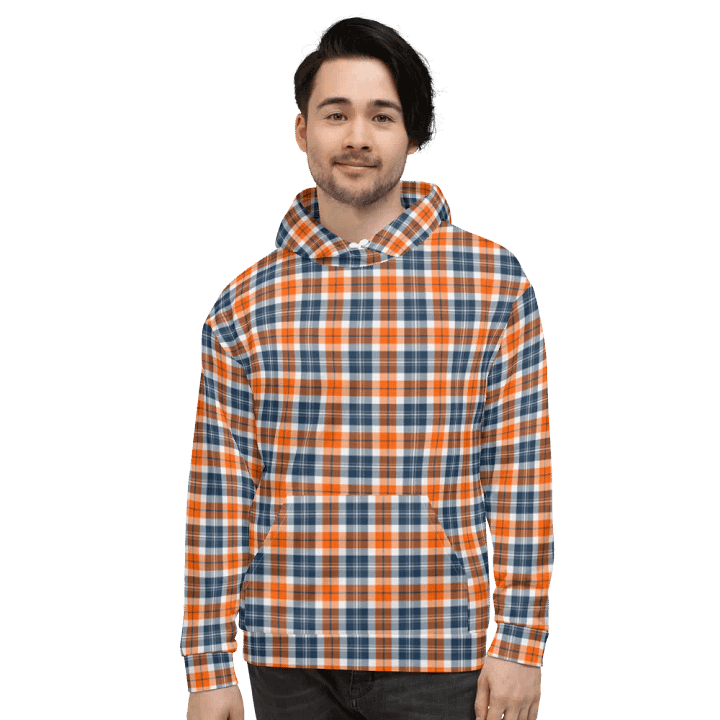 Orange and Blue Sporty Plaid Hoodie product image (2)