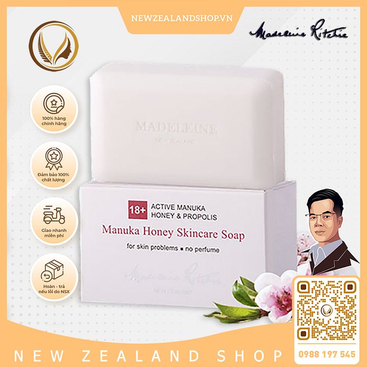 Xà phòng tắm kháng khuẩn mật ong Manuka 18+ Madeleine Ritchie Skin Health 125g product image (1)