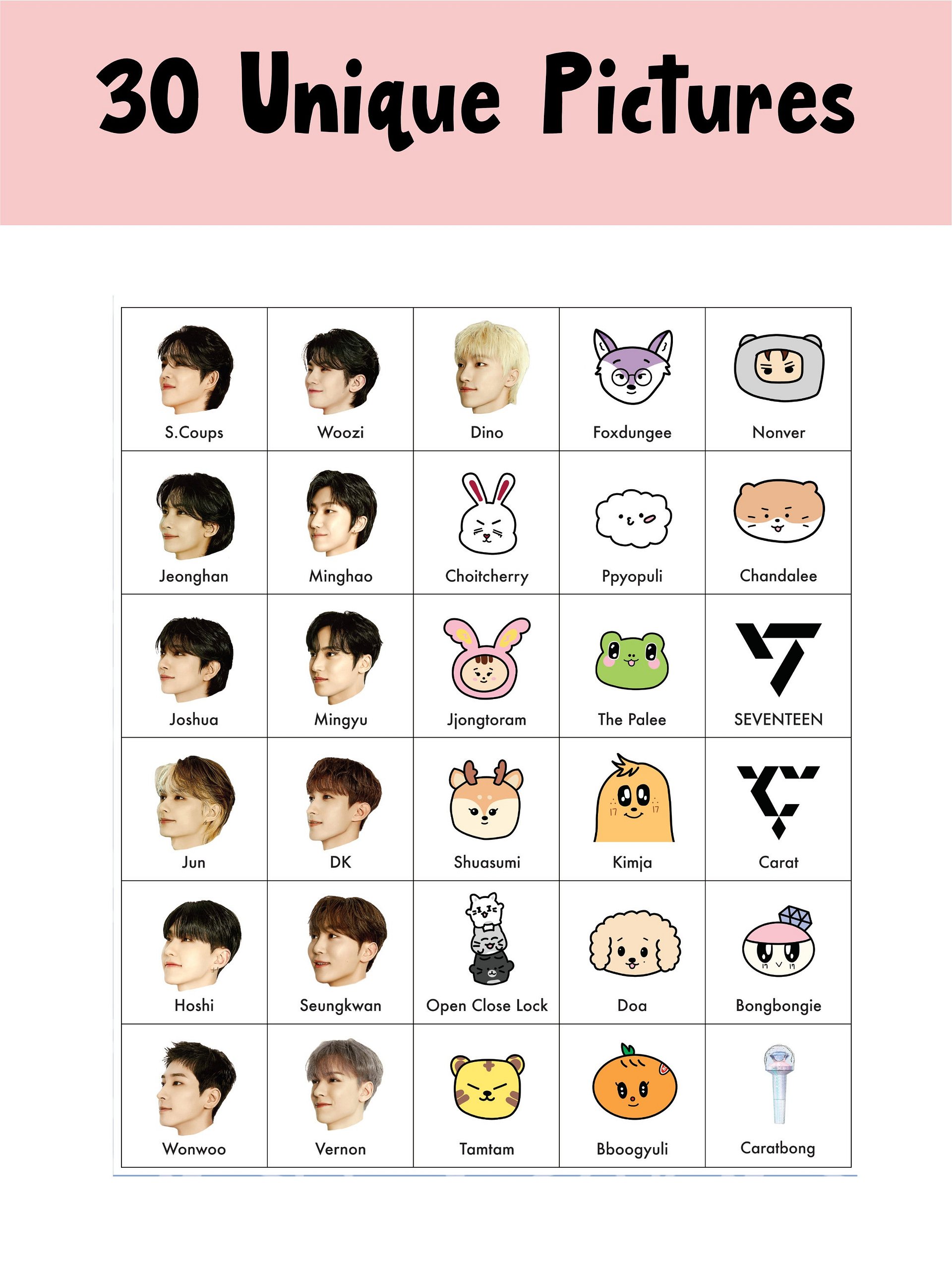 SEVENTEEN k-pop BINGO game MINITEEN Printable party activity for Carats product image (4)