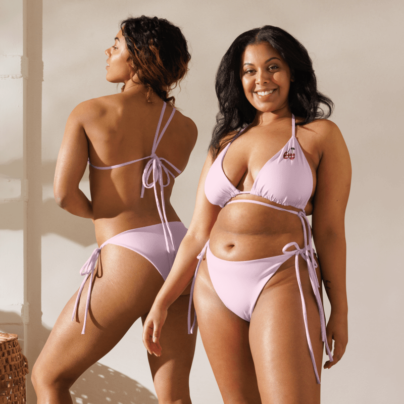Gingham Cherry Low Rise Cheeky String Bikini, Light Pink product image (7)
